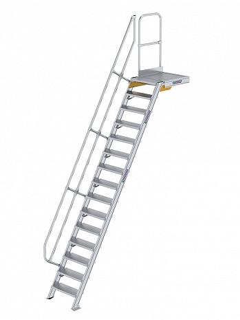 MUNK Günzburger Treppe 60 Grad mit Plattform & einseitigem Handlauf - 15 Stufen / Stufenbreite: 0,60 m