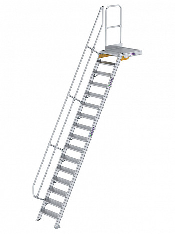 MUNK Günzburger Treppe 60 Grad mit Plattform & einseitigem Handlauf - 16 Stufen / Stufenbreite: 0,60 m