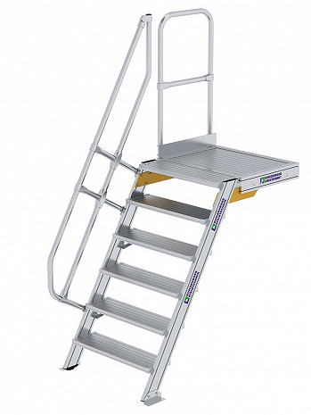 MUNK Günzburger Treppe 60 Grad mit Plattform & einseitigem Handlauf - 6 Stufen / Stufenbreite: 0,80 m