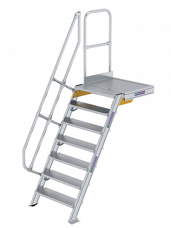 MUNK Günzburger Treppe 60 Grad mit Plattform & einseitigem Handlauf - 7 Stufen / Stufenbreite: 0,80 m