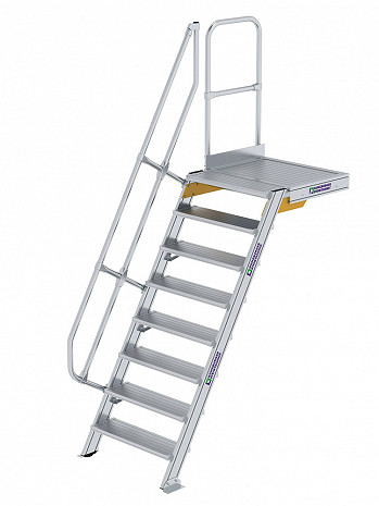 MUNK Günzburger Treppe 60 Grad mit Plattform & einseitigem Handlauf - 8 Stufen / Stufenbreite: 0,80 m