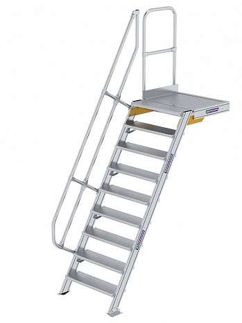 MUNK Günzburger Treppe 60 Grad mit Plattform & einseitigem Handlauf - 9 Stufen / Stufenbreite: 0,80 m