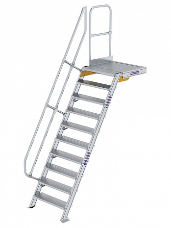 MUNK Günzburger Treppe 60 Grad mit Plattform & einseitigem Handlauf - 10 Stufen / Stufenbreite: 0,80 m