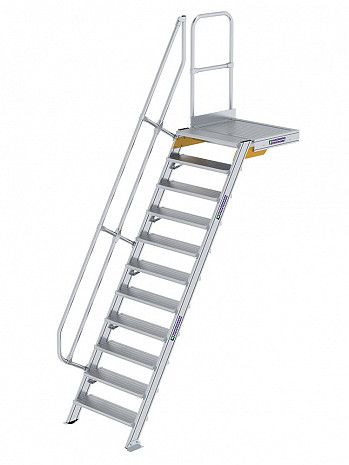 MUNK Günzburger Treppe 60 Grad mit Plattform & einseitigem Handlauf - 11 Stufen / Stufenbreite: 0,80 m