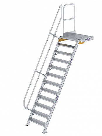 MUNK Günzburger Treppe 60 Grad mit Plattform & einseitigem Handlauf - 12 Stufen / Stufenbreite: 0,80 m