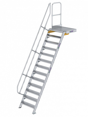 MUNK Günzburger Treppe 60 Grad mit Plattform & einseitigem Handlauf - 13 Stufen / Stufenbreite: 0,80 m