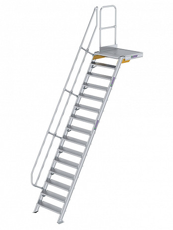 MUNK Günzburger Treppe 60 Grad mit Plattform & einseitigem Handlauf - 15 Stufen / Stufenbreite: 0,80 m