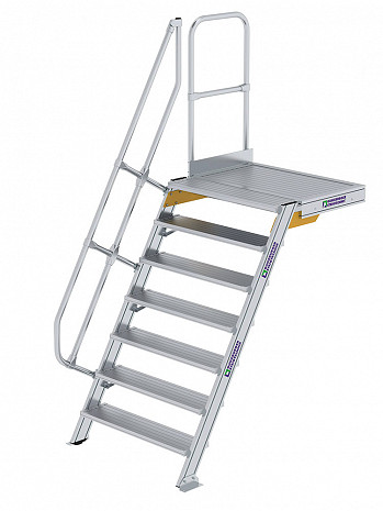 MUNK Günzburger Treppe 60 Grad mit Plattform & einseitigem Handlauf - 7 Stufen / Stufenbreite: 1,00 m