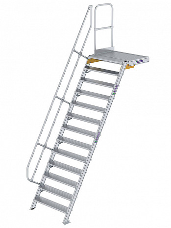 MUNK Günzburger Treppe 60 Grad mit Plattform & einseitigem Handlauf - 13 Stufen / Stufenbreite: 1,00 m