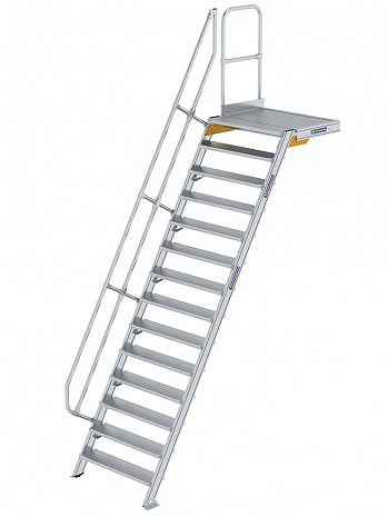 MUNK Günzburger Treppe 60 Grad mit Plattform & einseitigem Handlauf - 14 Stufen / Stufenbreite: 1,00 m