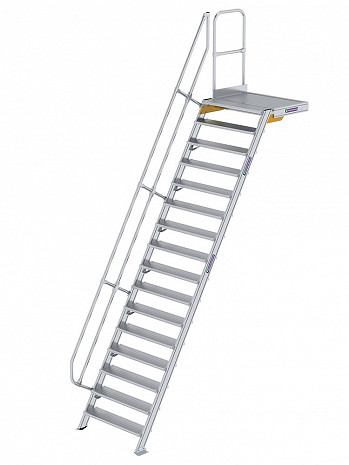 MUNK Günzburger Treppe 60 Grad mit Plattform & einseitigem Handlauf - 16 Stufen / Stufenbreite: 1,00 m
