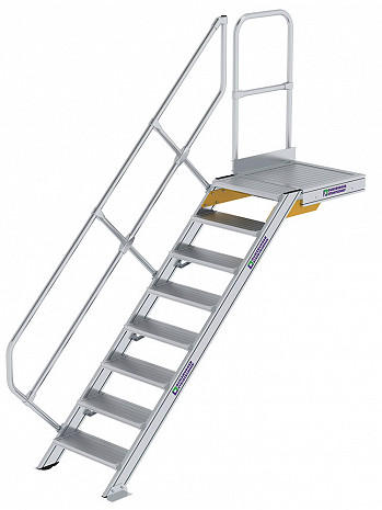 MUNK Günzburger Treppe 45 Grad mit Plattform & einseitigem Handlauf - 8 Stufen / Stufenbreite: 0,60 m