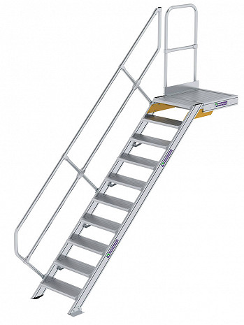 MUNK Günzburger Treppe 45 Grad mit Plattform & einseitigem Handlauf - 10 Stufen / Stufenbreite: 0,60 m