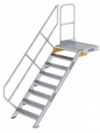 MUNK Günzburger Treppe 45 Grad mit Plattform & einseitigem Handlauf - 8 Stufen / Stufenbreite: 0,80 m