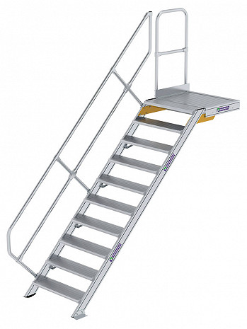 MUNK Günzburger Treppe 45 Grad mit Plattform & einseitigem Handlauf - 10 Stufen / Stufenbreite: 0,80 m