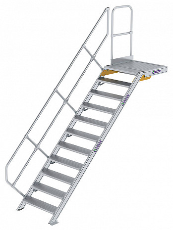 MUNK Günzburger Treppe 45 Grad mit Plattform & einseitigem Handlauf - 11 Stufen / Stufenbreite: 0,80 m