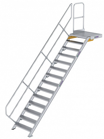 MUNK Günzburger Treppe 45 Grad mit Plattform & einseitigem Handlauf - 14 Stufen / Stufenbreite: 0,80 m