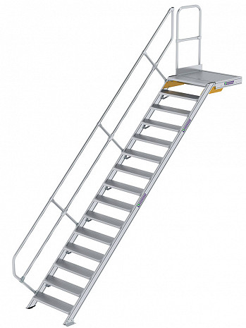 MUNK Günzburger Treppe 45 Grad mit Plattform & einseitigem Handlauf - 15 Stufen / Stufenbreite: 0,80 m