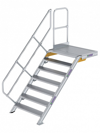 MUNK Günzburger Treppe 45 Grad mit Plattform & einseitigem Handlauf - 7 Stufen / Stufenbreite: 1,00 m