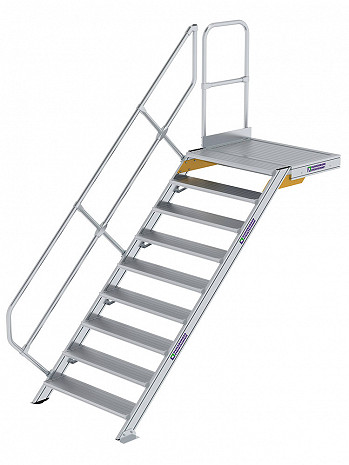 MUNK Günzburger Treppe 45 Grad mit Plattform & einseitigem Handlauf - 9 Stufen / Stufenbreite: 1,00 m