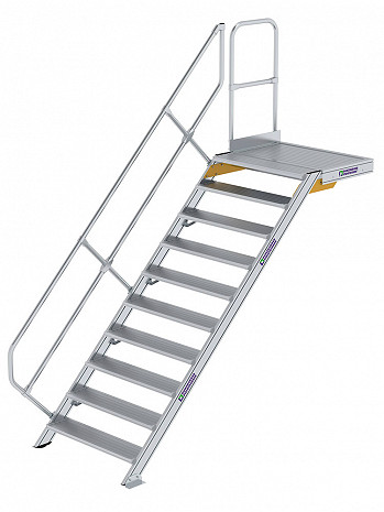 MUNK Günzburger Treppe 45 Grad mit Plattform & einseitigem Handlauf - 10 Stufen / Stufenbreite: 1,00 m