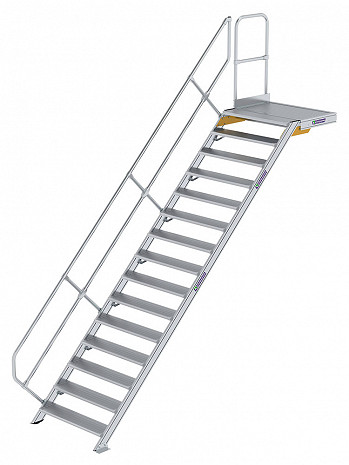 MUNK Günzburger Treppe 45 Grad mit Plattform & einseitigem Handlauf - 15 Stufen / Stufenbreite: 1,00 m