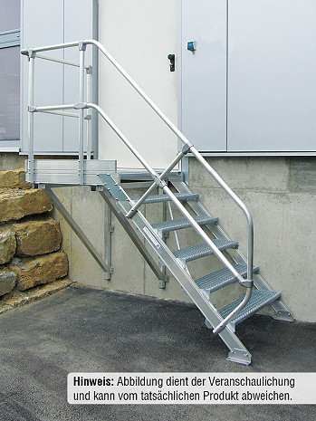 MUNK Günzburger Treppe 45 Grad mit Plattform & einseitigem Handlauf - 8 Stufen / Stufenbreite: 0,60 m