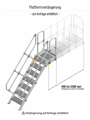 MUNK Günzburger Treppe 45 Grad mit Plattform & einseitigem Handlauf - 8 Stufen / Stufenbreite: 0,60 m