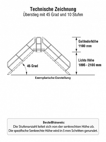 MUNK Günzburger Überstieg 45 Grad mit einseitigem Handlauf - 2x10 Stufen / Stufenbreite: 0,60 m