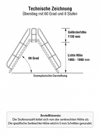 MUNK Günzburger Überstieg 60 Grad mit einseitigem Handlauf - 2x8 Stufen / Stufenbreite: 0,80 m