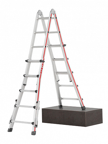 HYMER 4-teilige Teleskopleiter mit Klappauslegern - 4x5 Sprossen