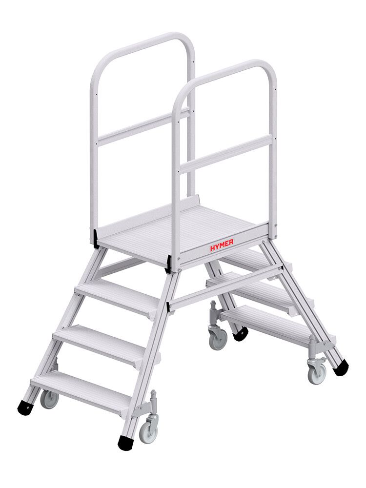 HYMER beidseitig begehbare Podesttreppe 6189 mit 2x4 Stufen und Rollen, freigestellt