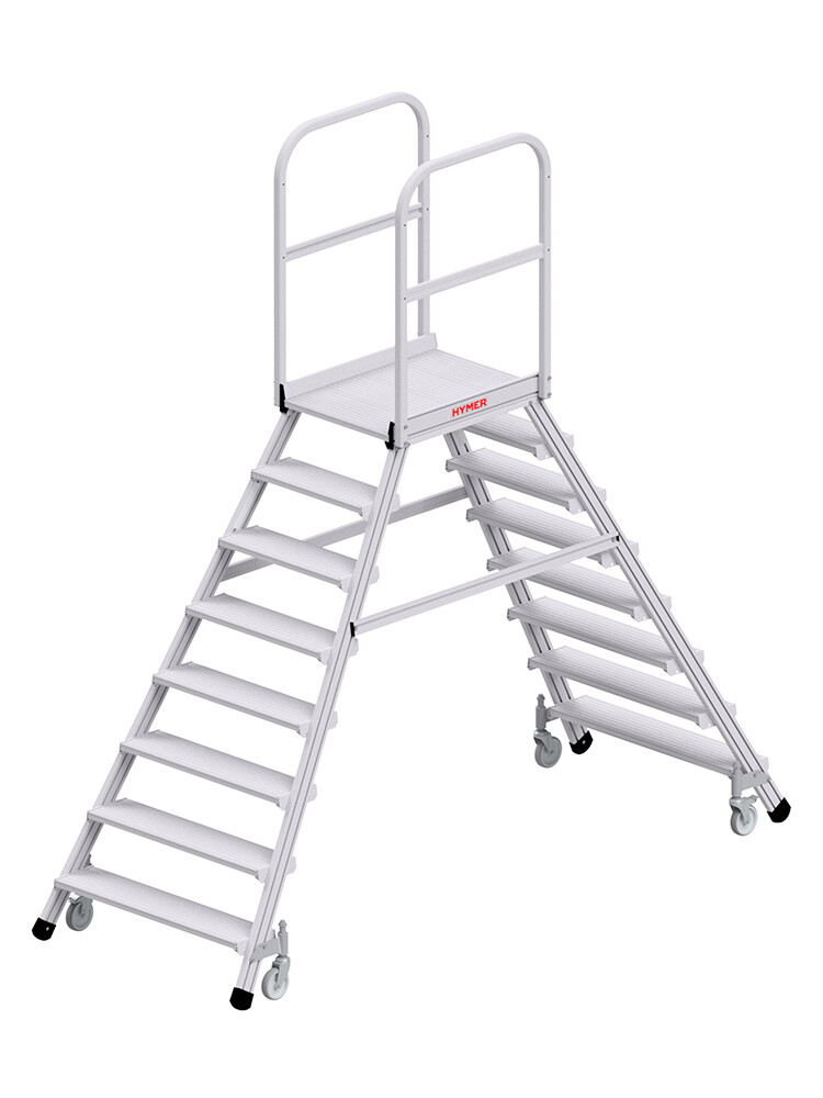 HYMER beidseitig begehbare Podesttreppe 6189 mit 2x8 Stufen und Rollen, freigestellt