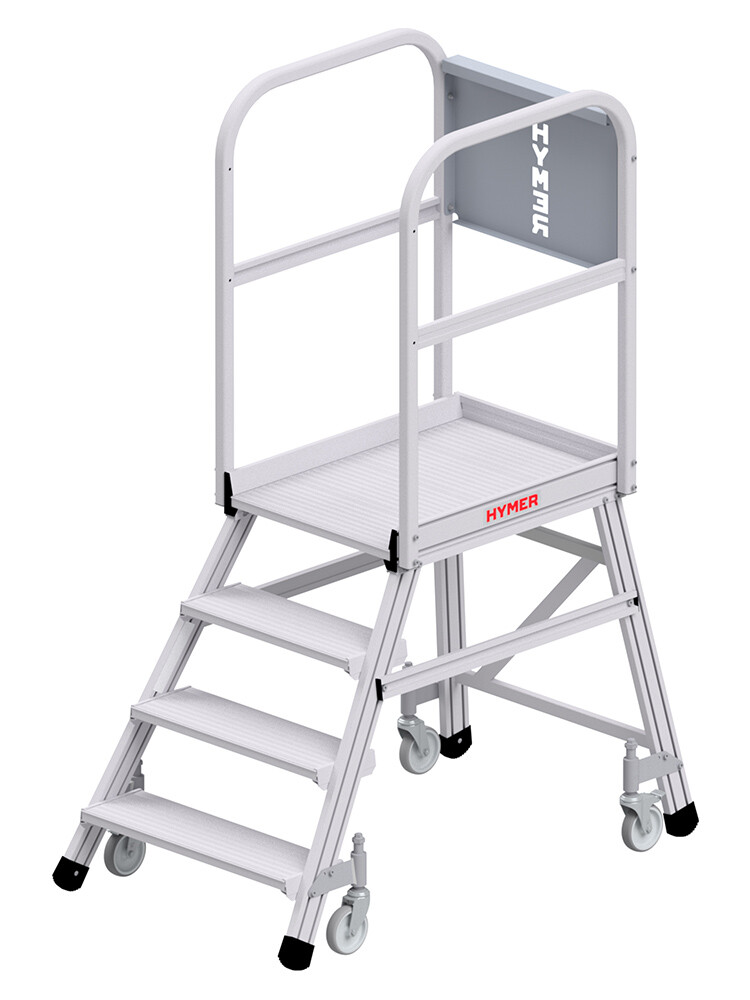 HYMER einseitig begehbare Podesttreppe 6188 mit 4 Stufen und Rollen, freigestellt
