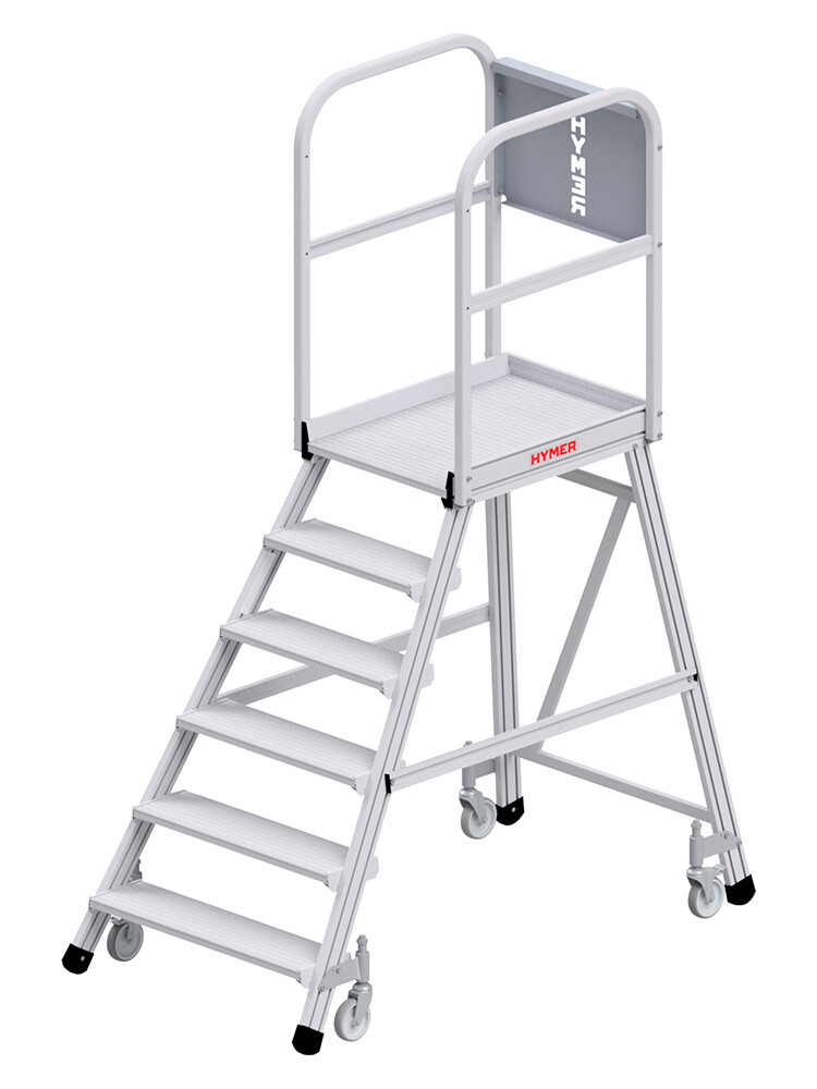 HYMER einseitig begehbare Podesttreppe 6188 mit 6 Stufen und Rollen, freigestellt