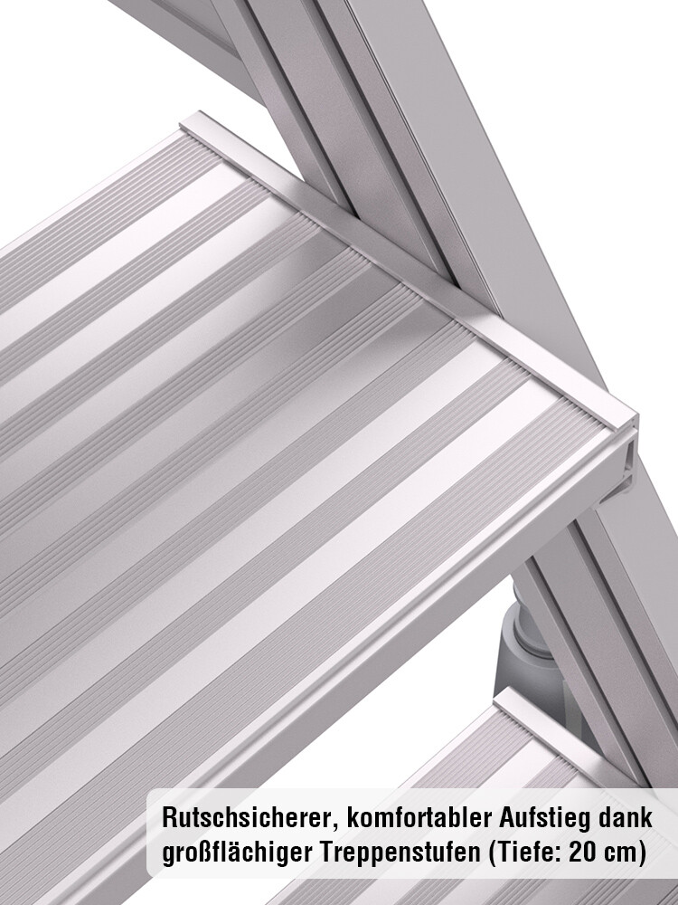 Detailaufnahme der HYMER Treppenstufen mit einer Tiefe von 20 cm