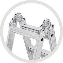 Detailaufnahme von zwei Sicherheitsgelenken einer Hailo Stufen-Multifunktionsleiter