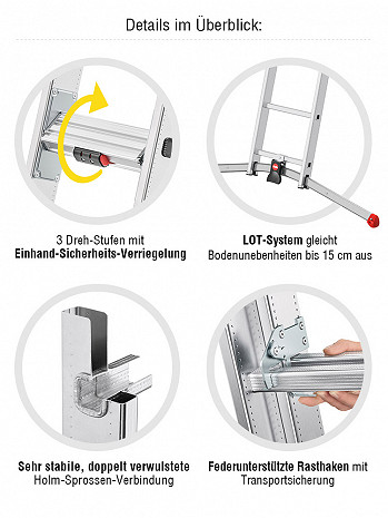 Hailo S110 Pro - Mehrzweckleiter 2x12 Sprossen mit 3 innovativen Dreh-Stufen / gemäß TRBS 2121-2