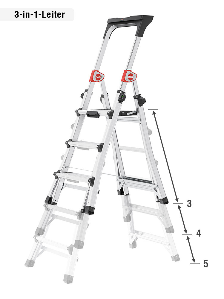 HAILO Aluminium-Teleskop-Stehleiter TL100 TopLine 3 bis 5 Stufen - zu