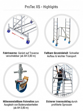 KRAUSE ProTec XS Alu-Faltgerüst AH 10,80 m & höhenverstellbare Rollen 150 mm