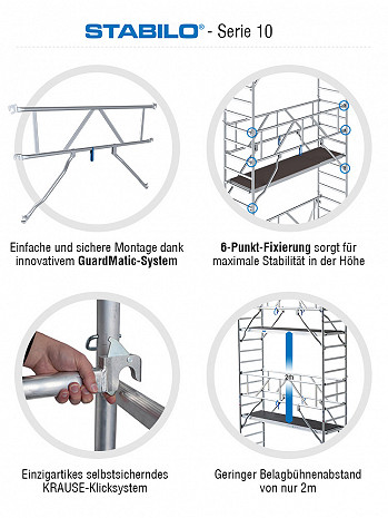 KRAUSE STABILO Serie 10 Alu-Fahrgerüst - Feldlänge 2,00 m - AH 7,40 m