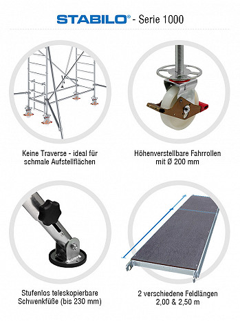 KRAUSE STABILO Serie 1000 Alu-Fahrgerüst - Feldlänge 2,50 m - AH 7,30 m