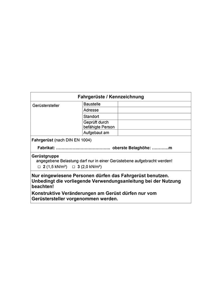 KRAUSE Kennzeichnungsblatt FahrGerüste (25 Stück)
