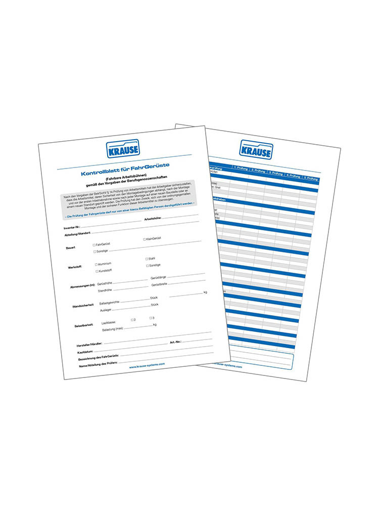 KRAUSE Prüfordner mit 25 Kontrollblättern für FahrGerüste