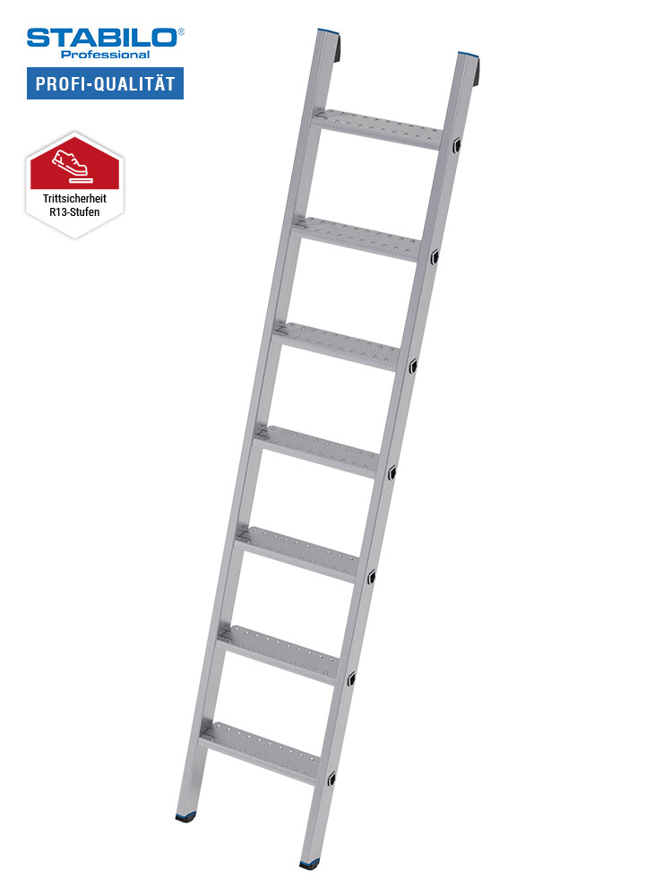 KRAUSE Profi-Leiter mit 7 Stufen, R13-Stufen 80 mm tief, freigestellt