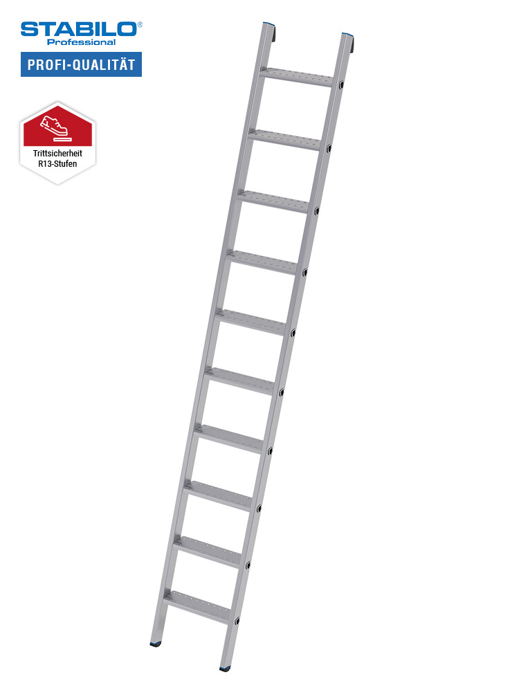 KRAUSE Profi-Leiter mit 10 Stufen, R13-Stufen 80 mm tief, freigestellt