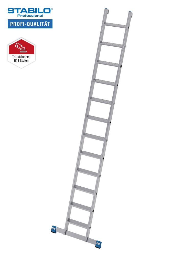 KRAUSE Profi-Leiter mit 12 Stufen mit Traverse, R13-Stufen 80 mm tief, freigestellt