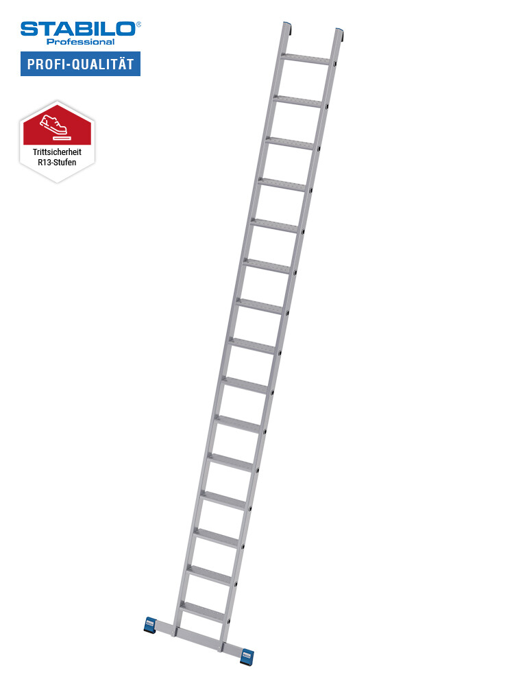 KRAUSE Profi-Leiter mit 15 Stufen mit Traverse, R13-Stufen 80 mm tief, freigestellt