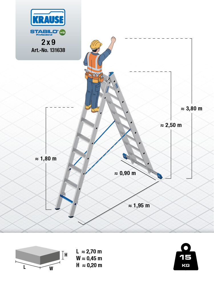 KRAUSE STABILO Mehrzweckleiter / 2x9 Sprossen/Stufen - gemäß TRBS 2121-2