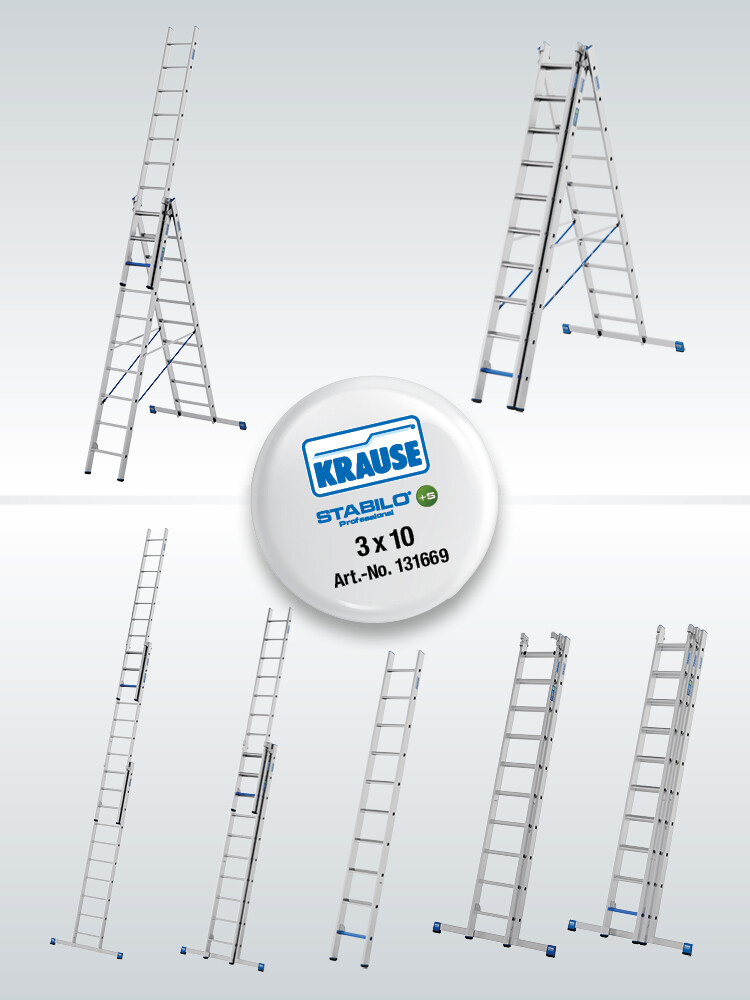 KRAUSE STABILO Vielzweckleiter / 3x10 Sprossen/Stufen | TRBS-konform